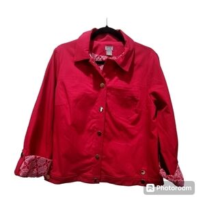 CHICO'S Raspberry Pink Roll Tab Cuff Lined Jacket Sz 1/Medium/8